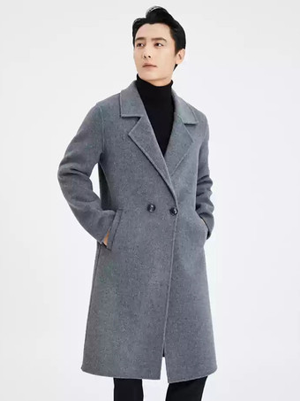 メンズ 暖かいウールコート ターンダウンカラー ラペル シック ロング 冬ジャケット