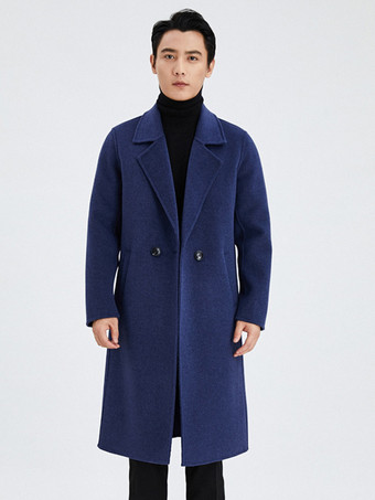 メンズ 暖かいウールコート ターンダウンカラー ラペル シック ロング 冬ジャケット