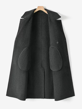 メンズジャケット シックなラペル ターンダウンカラーコート マキシウールコート