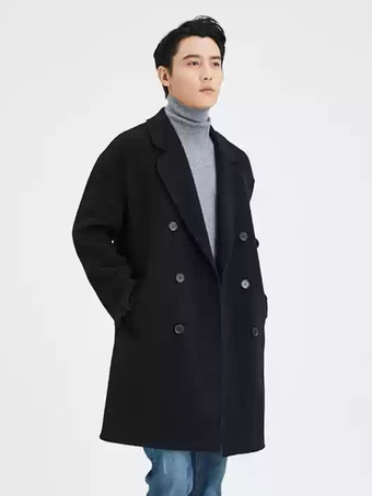 ブラック メンズオーバーサイズコートターンダウンカラーラペルウールコート
