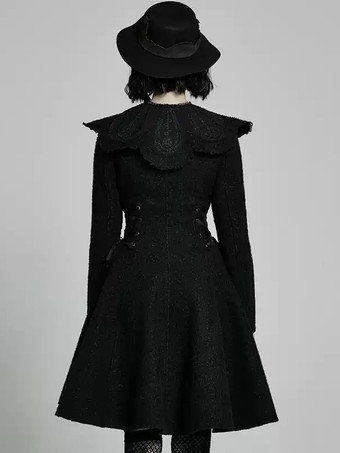 ゴシックロリータコート ブラック ポンポン ポリエステル オーバーコート 冬用ロリータアウター