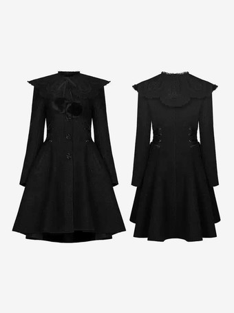 ゴシックロリータコート ブラック ポンポン ポリエステル オーバーコート 冬用ロリータアウター