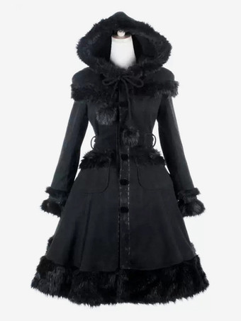 Gothic Lolita Coats Black Winter Coats Poms Overcoat Polyester Fall Lolita Coats