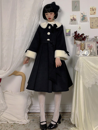 Süße Lolita-Mäntel Ecru-weiße Schleifen Polyester-Mantel Herbst-Lolita-Wintermäntel