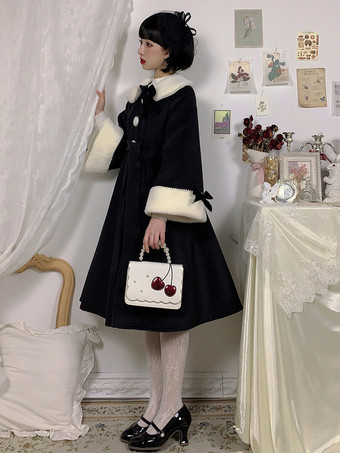 スイートロリータコート エクリュホワイトリボンポリエステルオーバーコート 秋ロリータアウター