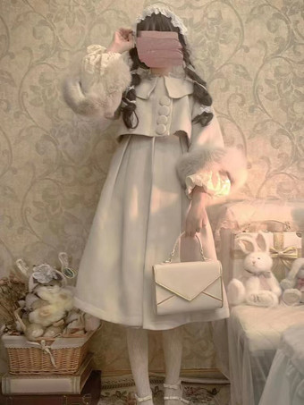 アイボリー スイートロリータコート バーガンディコート オーバーコート ポリエステル 秋ロリータアウター