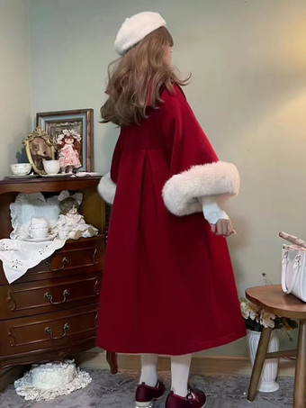 スイートロリータコート バーガンディコート オーバーコート ポリエステル 秋ロリータアウター