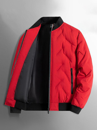 レッド ジッパーポケット付きキルティングジャケット メンズ 冬物コート