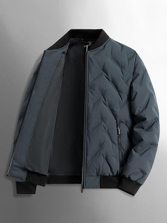 ディープブルージッパーポケット付きキルティングジャケット メンズ 冬物コート