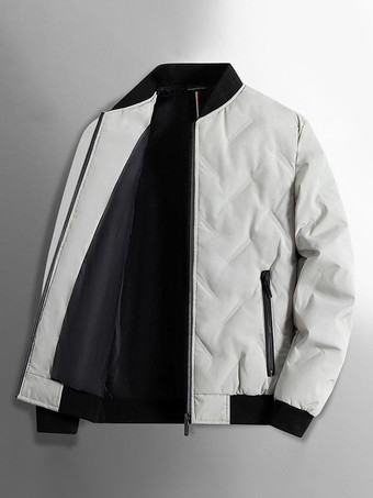 カーキ ジッパーポケット付きキルティングジャケット メンズ 冬物コート