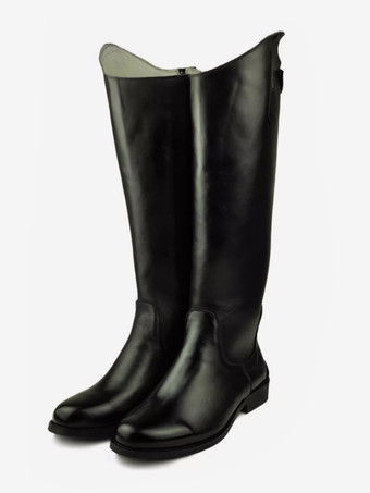 メンズニーハイブーツ 牛革 シック ブラック ナイトブーツ