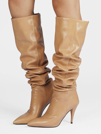 アプリコットレディース スラウチブーツ ポインテッドトゥ スティレットヒール ミッドカーフブーツ