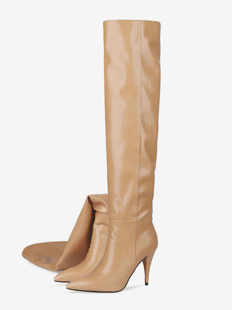 レディース スラウチブーツ ポインテッドトゥ スティレットヒール ミッドカーフブーツ