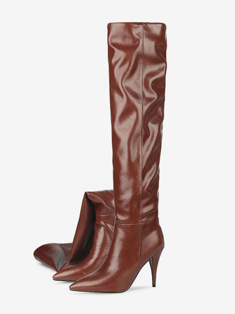 レディース スラウチブーツ ポインテッドトゥ スティレットヒール ミッドカーフブーツ