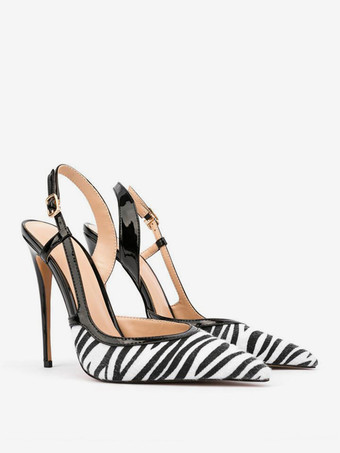 レディース ハイヒール ジブラ柄 ポインテッドトゥ スリングバック パンプス