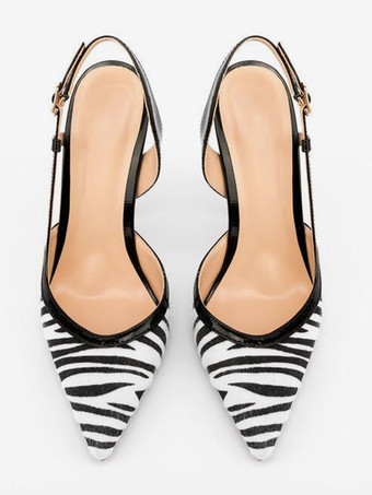 レディース ハイヒール ジブラ柄 ポインテッドトゥ スリングバック パンプス