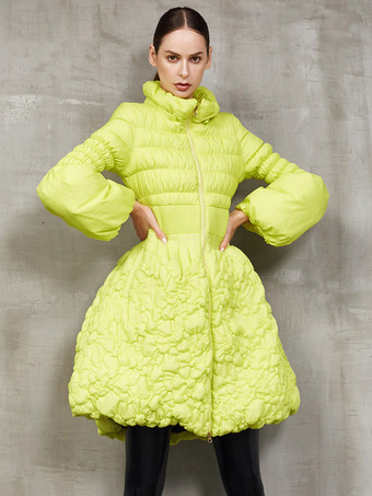 黄緑色レディース ダウンジャケット シック ダックダウン