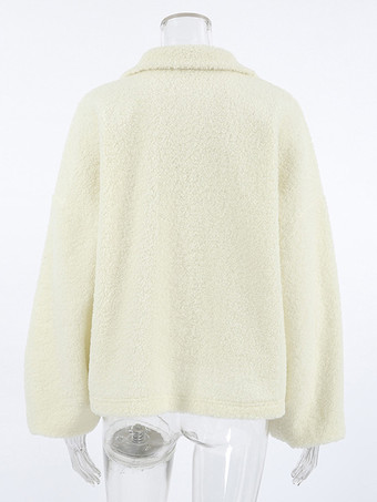 女性用パーカー エクリュ ホワイト 長袖 ポリエステル フード付き スウェットシャツ