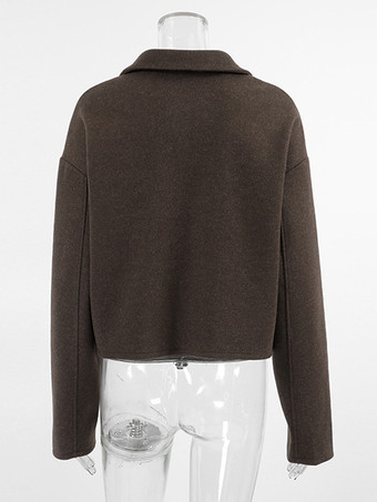 レディースジャケット ターンダウンカラー ジッパー カジュアル ストリートウェア ブラウン 冬ジャケット