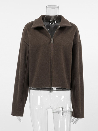 レディースジャケット ターンダウンカラー ジッパー カジュアル ストリートウェア ブラウン 冬ジャケット