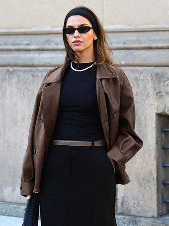 レディースジャケット ターンダウンカラー フロントボタン シック ストリートウェア ブラウン ジャケット レディース