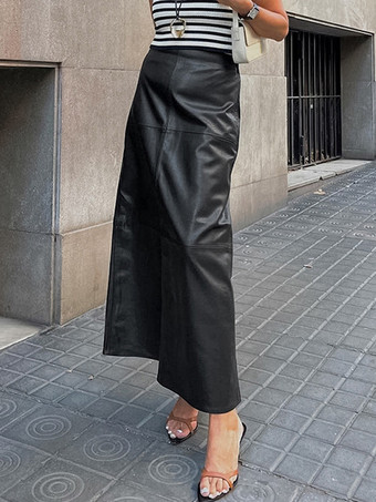 スカート ブラック PUレザー ウエスト上げ シック 春 ロング レディース ボトムス