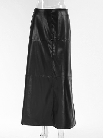スカート ブラック PUレザー ウエスト上げ シック 春 ロング レディース ボトムス