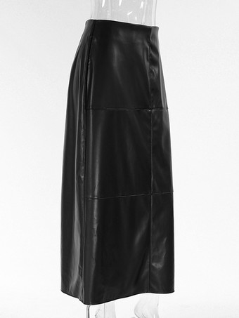 スカート ブラック PUレザー ウエスト上げ シック 春 ロング レディース ボトムス