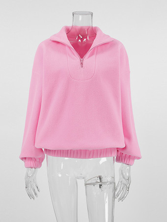 レディース パーカー ピンク 長袖 ポリエステル フード付き スウェットシャツ