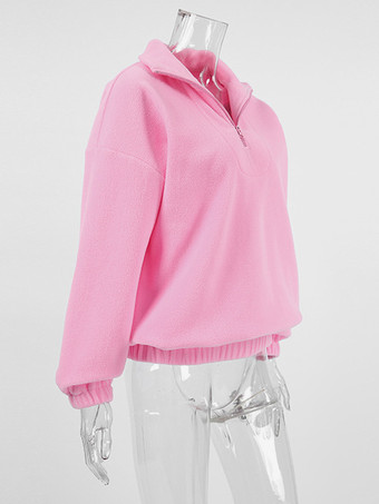 レディース パーカー ピンク 長袖 ポリエステル フード付き スウェットシャツ