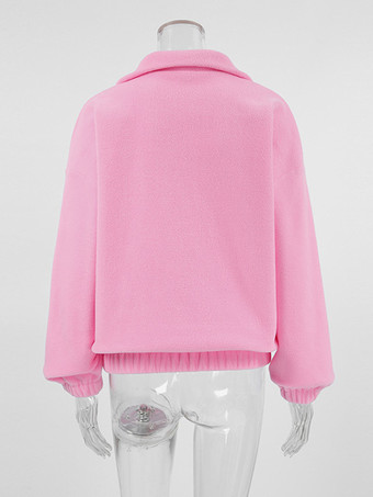 レディース パーカー ピンク 長袖 ポリエステル フード付き スウェットシャツ