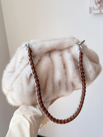 ホワイト レディースバッグ ライトブラウン