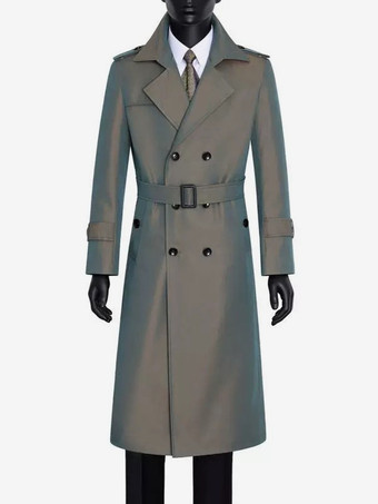 ダークグリーンメンズ ピーコート ダブルブレスト カーキ ファッション オーバーコート