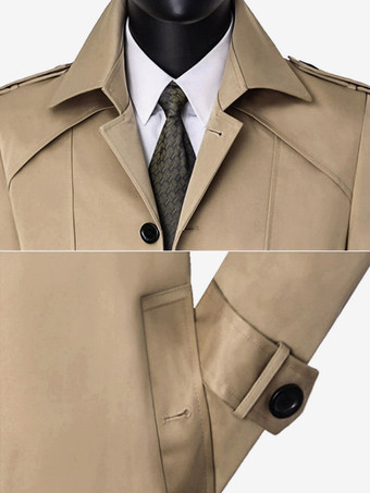 メンズ マキシ シングルブレスト カーキ スリムフィット トレンチコート