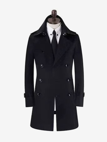 ブラック メンズトレンチコート カジュアル ライトアプリコット シック スリムフィットコート