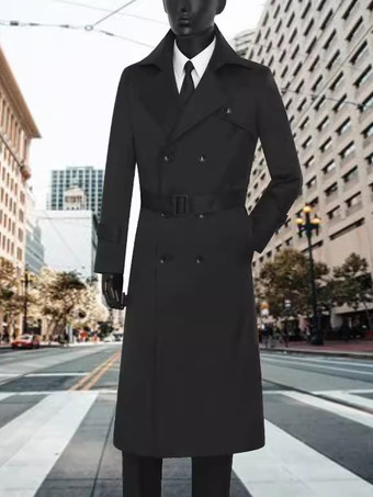 メンズ ダブルブレスト トレンチコート ラペル スリムフィット オーバーコート