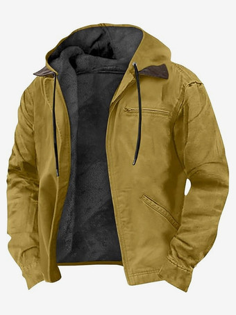 イエローメンズ フード付きジャケット 裏地付き 暖かい冬用コート