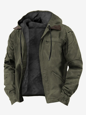 ハンターグリーン メンズ フード付きジャケット 裏地付き 暖かい冬用コート