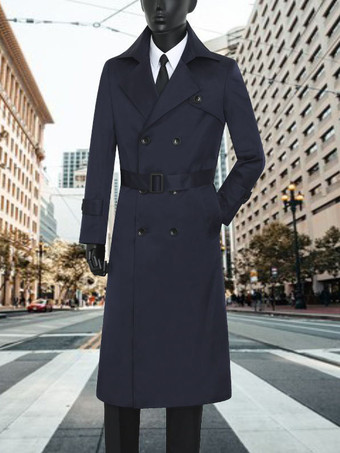 ディープブルーメンズ ダブルブレスト トレンチコート ラペル スリムフィット オーバーコート