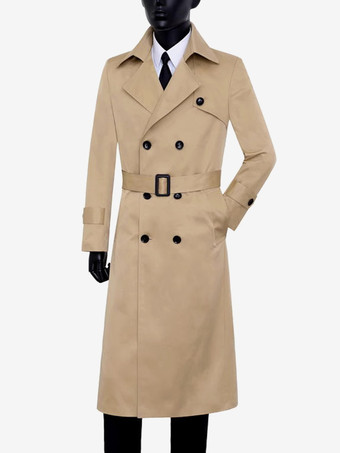 メンズ ダブルブレスト トレンチコート ラペル スリムフィット オーバーコート