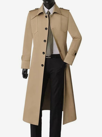 カーキ メンズ ロングラインコート ダブルブレスト コーヒーブラウン ファッション オーバーコート