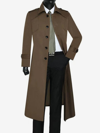 ブラウン メンズ ロングラインコート ダブルブレスト コーヒーブラウン ファッション オーバーコート