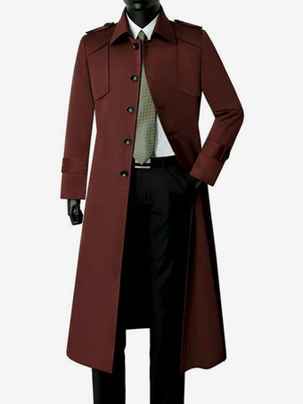 ワインレッド メンズ ロングラインコート ダブルブレスト コーヒーブラウン ファッション オーバーコート