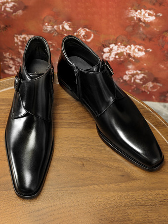 メンズ ドレス マーティンブーツ 牛革 シック ブラック ジッパー アンクル ショートブーツ