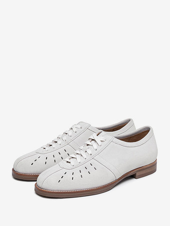 アイボリー メンズカジュアルスニーカー牛革レトロスポーツスケートボードホワイトシューズ