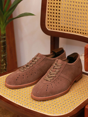 ブラウン メンズカジュアルスニーカー牛革レトロスポーツスケートボードホワイトシューズ