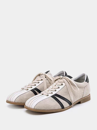 アイボリー メンズスニーカー レトロカラーブロック マイクロスエード 牛革 ヴィンテージ トレーニングシューズ