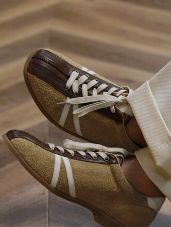 メンズスニーカー レトロカラーブロック マイクロスエード 牛革 ヴィンテージ トレーニングシューズ