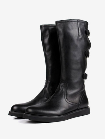 Botas altas hasta la rodilla con hebilla para hombre de cuero auténtico estilo vaquero estilo western y motociclista
