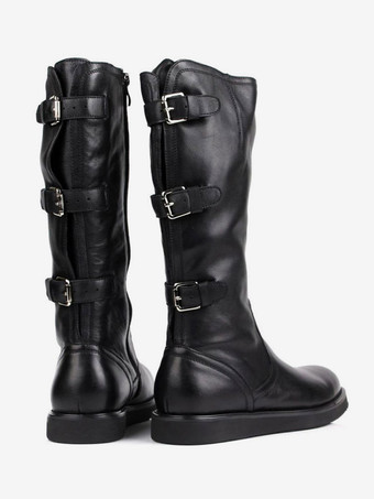 Botas altas hasta la rodilla con hebilla para hombre de cuero auténtico estilo vaquero estilo western y motociclista